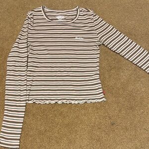 Dickies Striped Long Sleeve Crop Top - Black, White, Tan